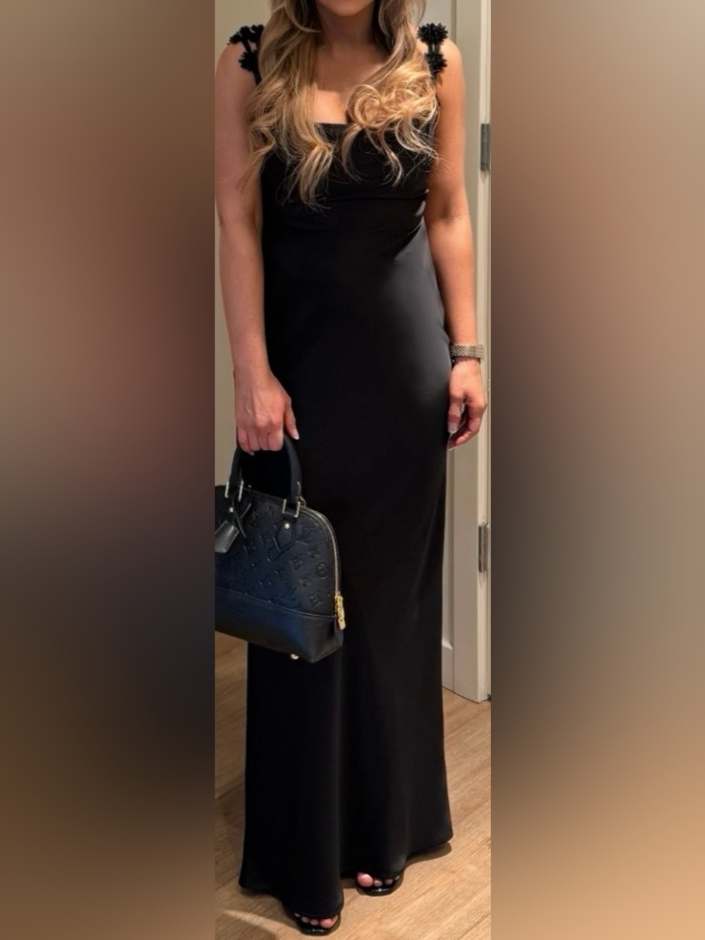 Altar'd State Black Satin Maxi Slip Dress